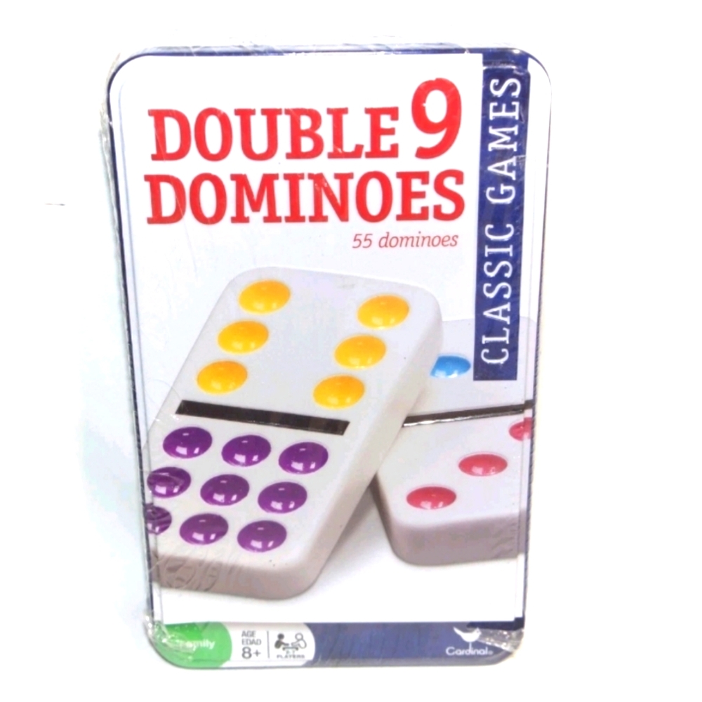 Cardinal Dominoes Double Nine 9 Jumbo Color Dot 55 Pieces In Tin NEW